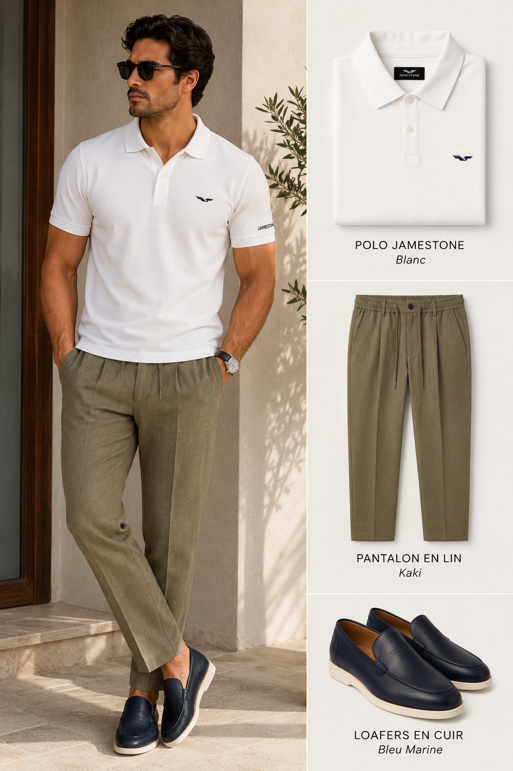 Conjunto - Polo Jamestone + Pantalón de Lino + Mocasines 100% Piel (-15%)