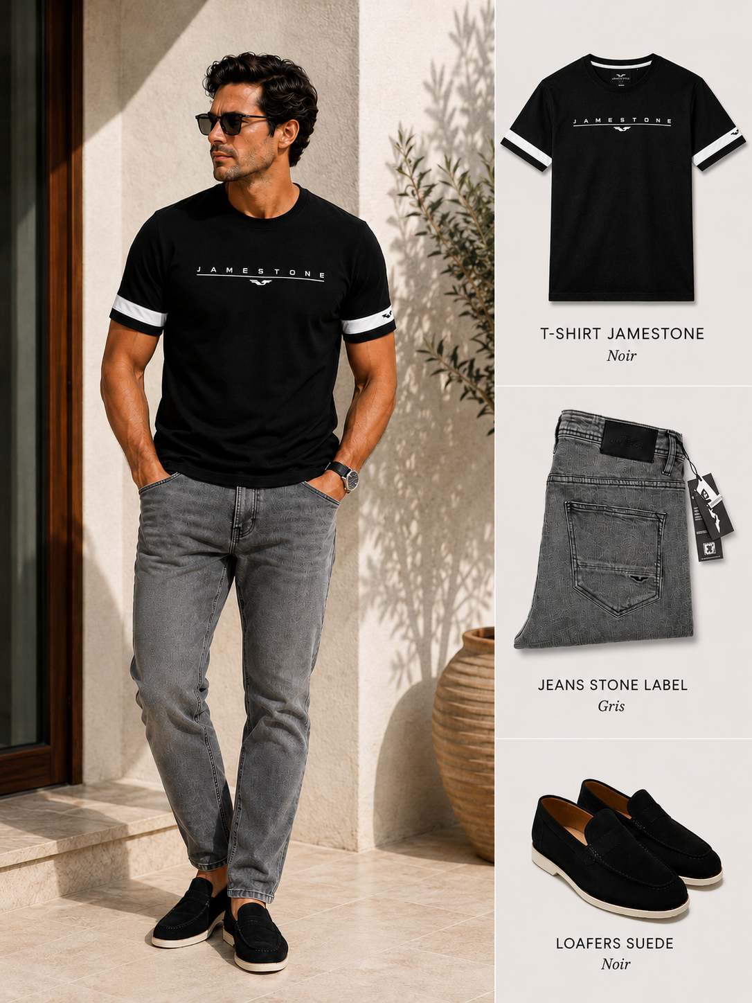 Conjunto - Camiseta JS Signature + Jeans Eagle Stone Gris + Mocasines 100% Ante (-15%)