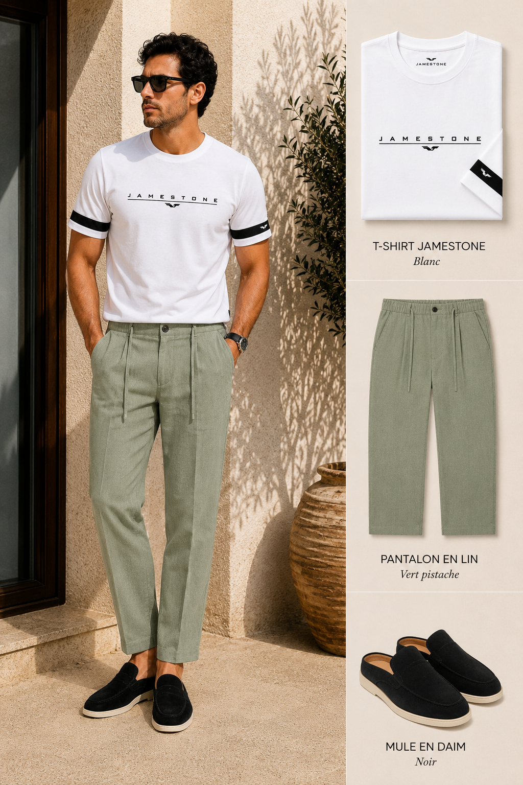 Conjunto - Camiseta JS Signature + Pantalón de Lino + Mule 100% Ante (-15%)