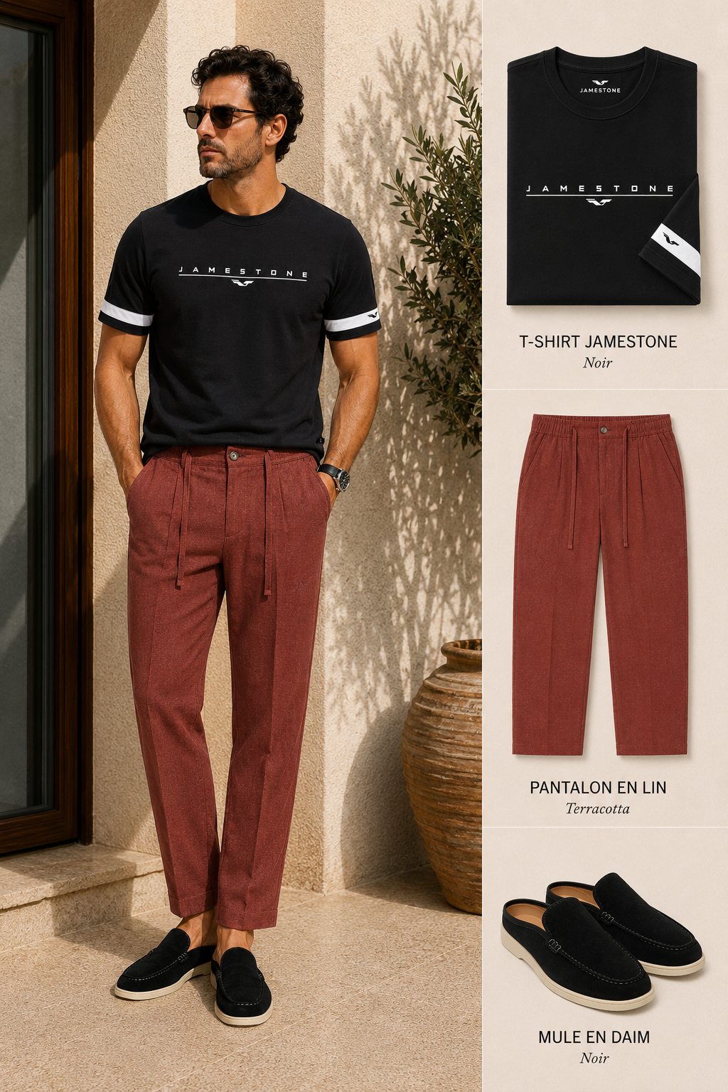 Conjunto - Camiseta JS Signature + Pantalón de Lino + Mule 100% Ante (-15%)
