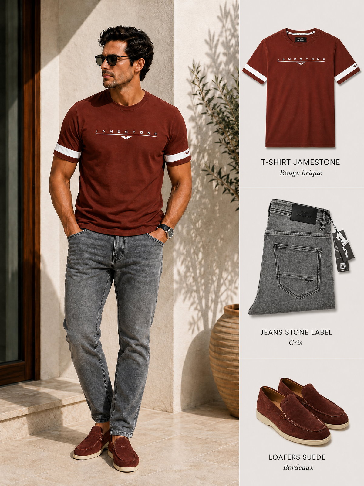 Conjunto - Camiseta JS Signature + Jeans Eagle Stone Gris + Mocasines 100% Ante (-15%)